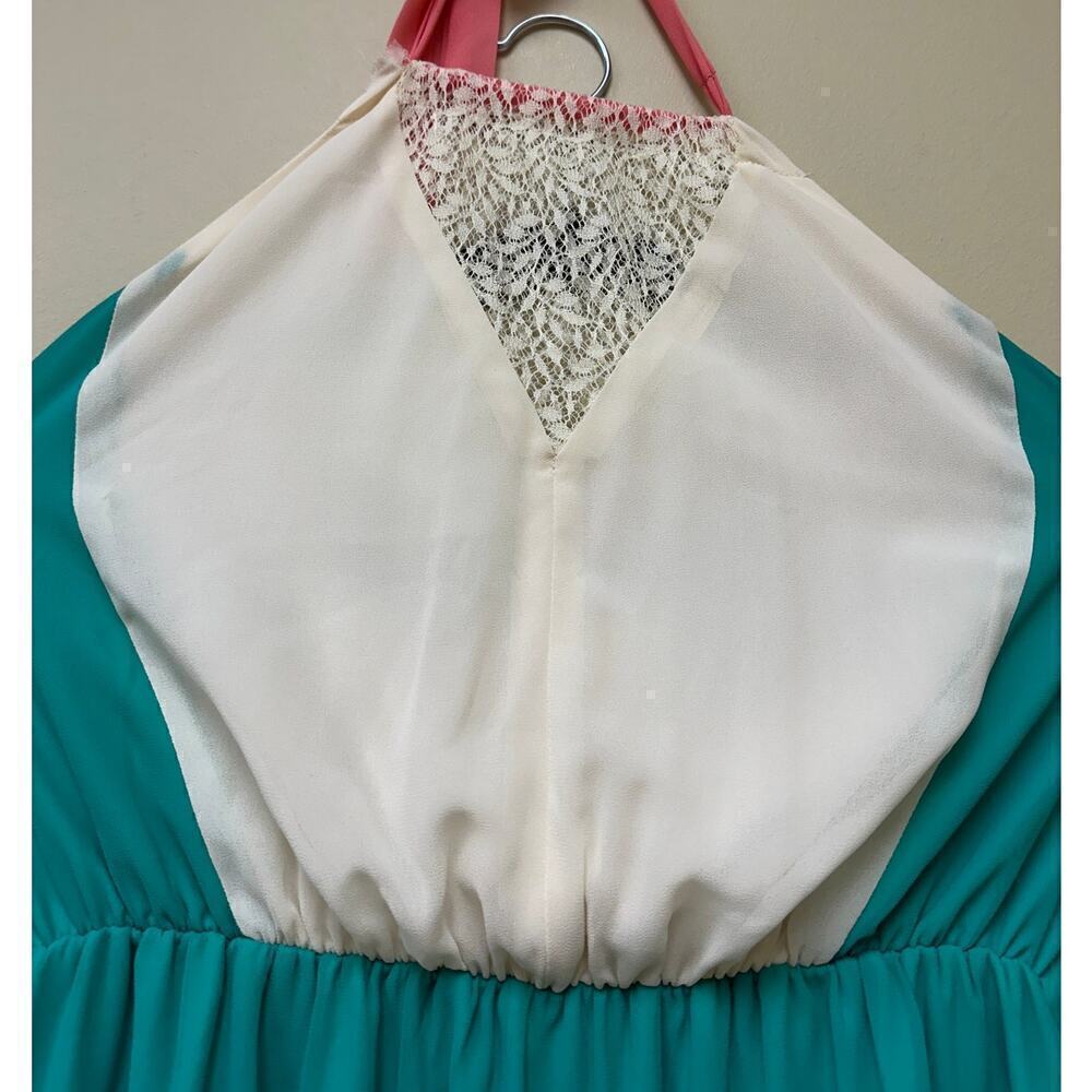 Blue White Lace Colorful Halter Maxi Dress Medium Euro Summer Vacation - Picture 4 of 7